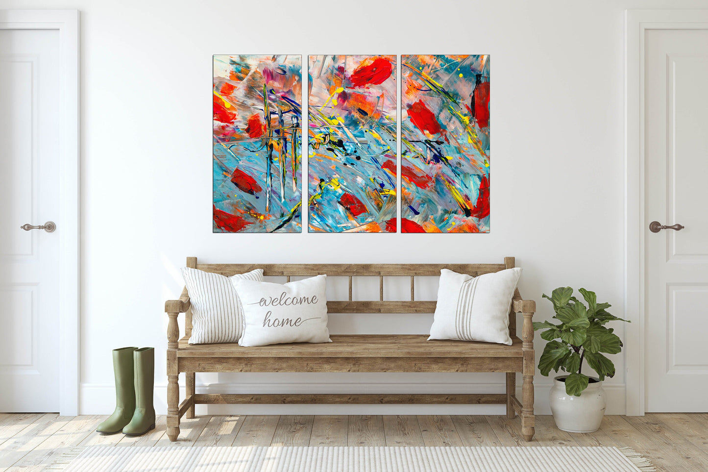 Pour painting Bright wall art Large abstract art Multi panel canvas wall art sets for bedroom Trendy room decor Abstract print