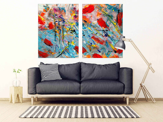 Pour painting Bright wall art Large abstract art Multi panel canvas wall art sets for bedroom Trendy room decor Abstract print