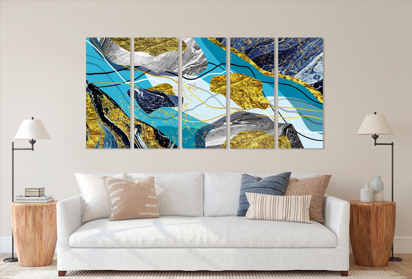 Canvas wall art Modern abstract canvas painting Bright wall art Multi panel canvas print room wall decor Extra large wall art