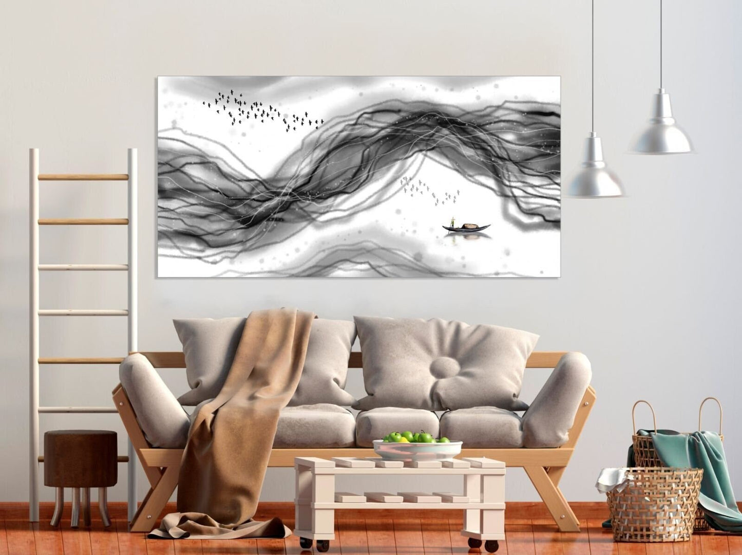 Modern abstract art Black and white art Multi panel canvas room wall decor Abstract wall art Abstract painting Extra large wall art