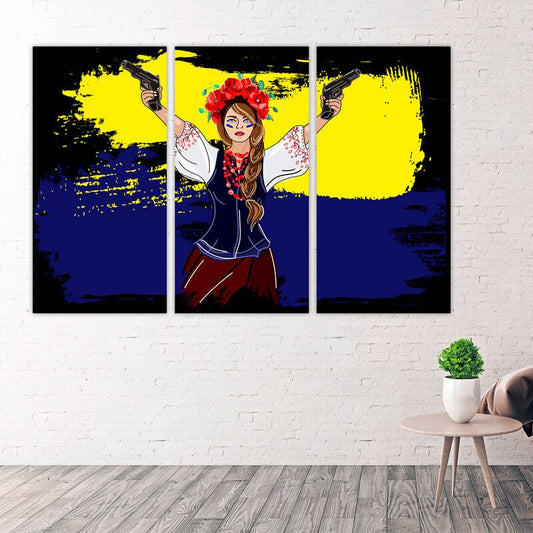 Ukrainian painting canvas Ukrainian girl print Blue and yellow gallery wall art Patriotic decor gift, Ukrainian sellers, Buy ukrainian art