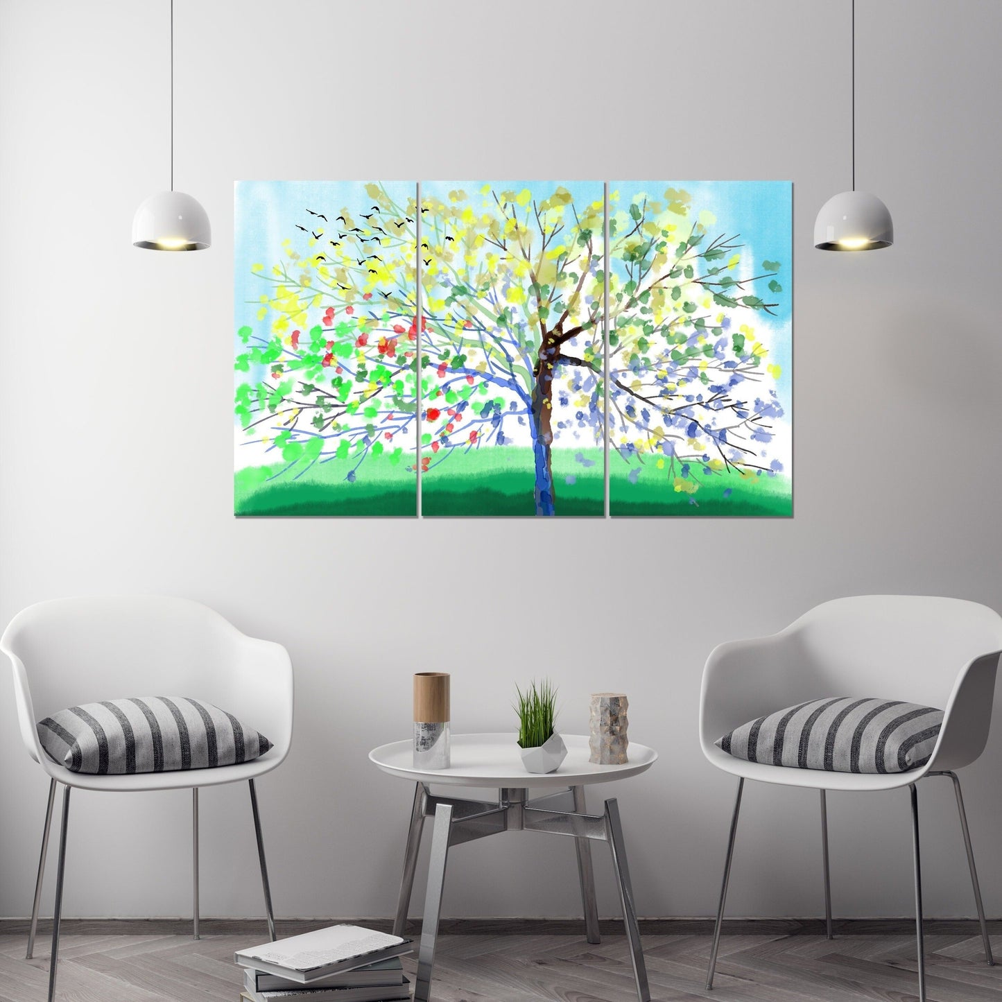 4 seasons tree wall art Four season tree Large canvas art canvas painting Multi panel wall art Extra large wall art