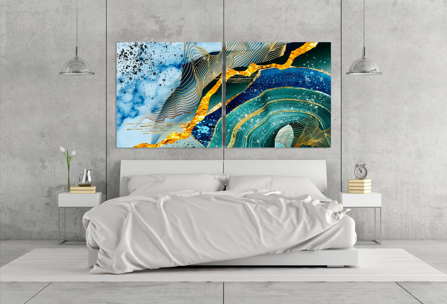 Abstract wall art, oversized wall art, blue and gold wall art, abstract painting extra large canvas wall art