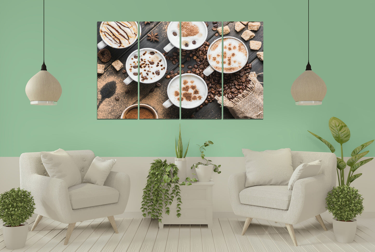 Coffee cup wall art print, kitchen wall coffee decor, extra large wall art, multi panel canvas painting, coffee lover gift