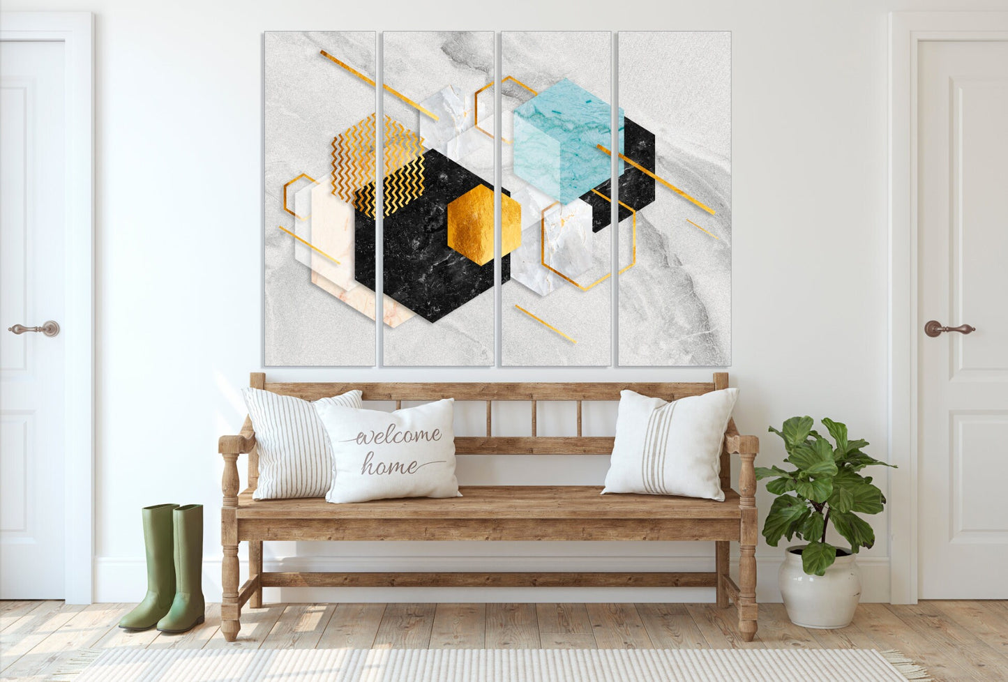 Blue gold wall art, marble minimalism abstract wall art, geometric art print, trend wall decor, extra large canvas painting