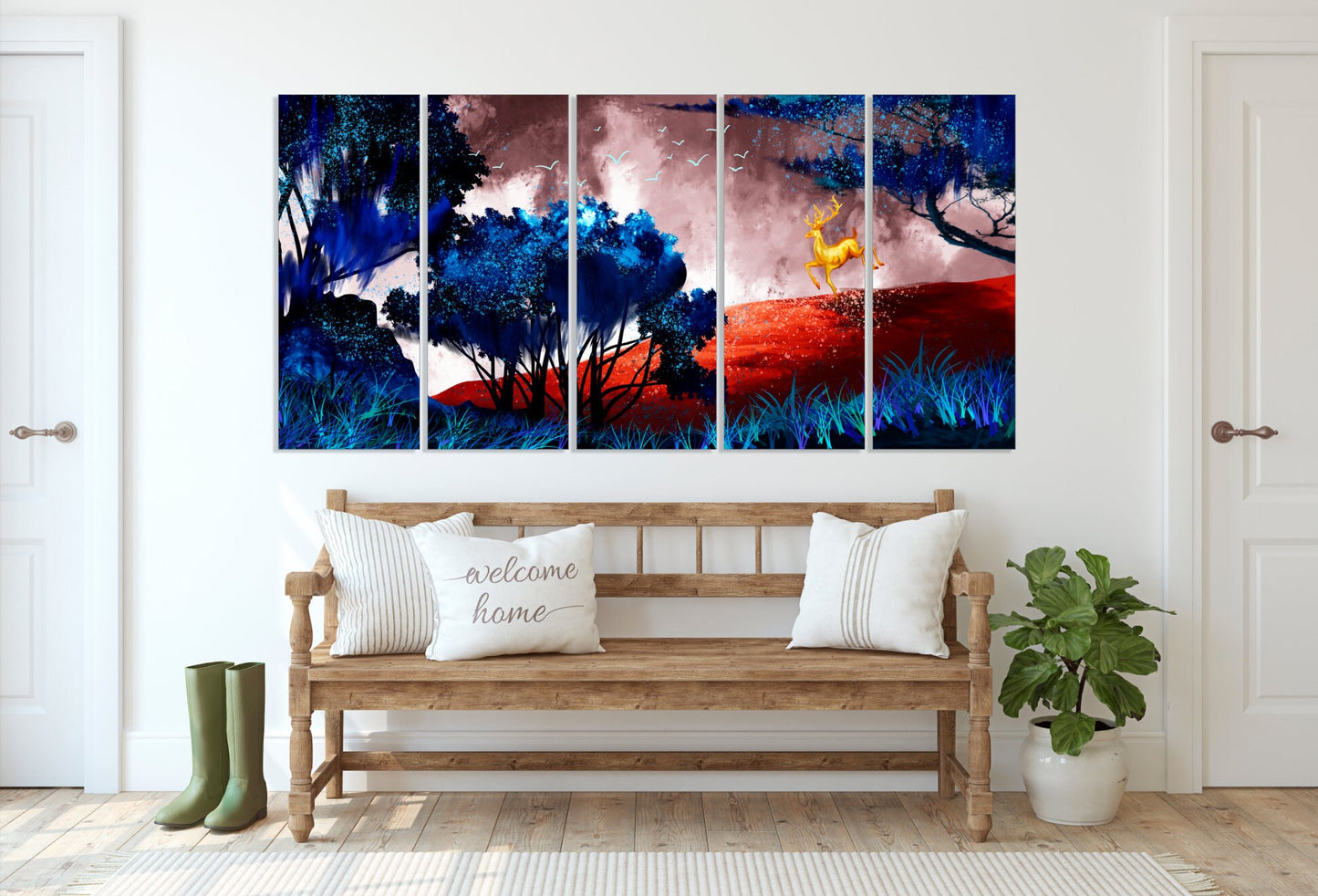 Japanese wall art, forest canvas painting nature horizontal wall art, asian wall art prints