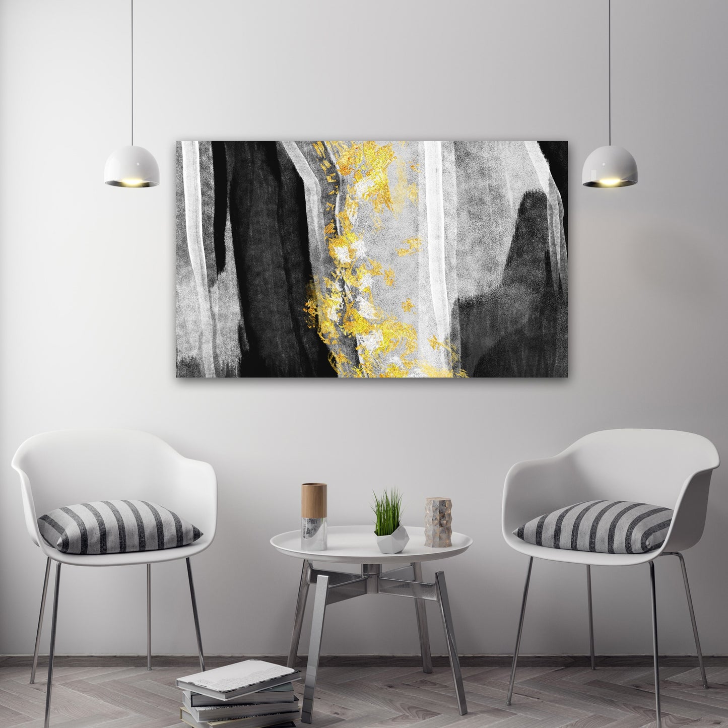 Black and gold abstract wall art, multi panel abstract canvas painting, dining room wall decor, extra large wall art