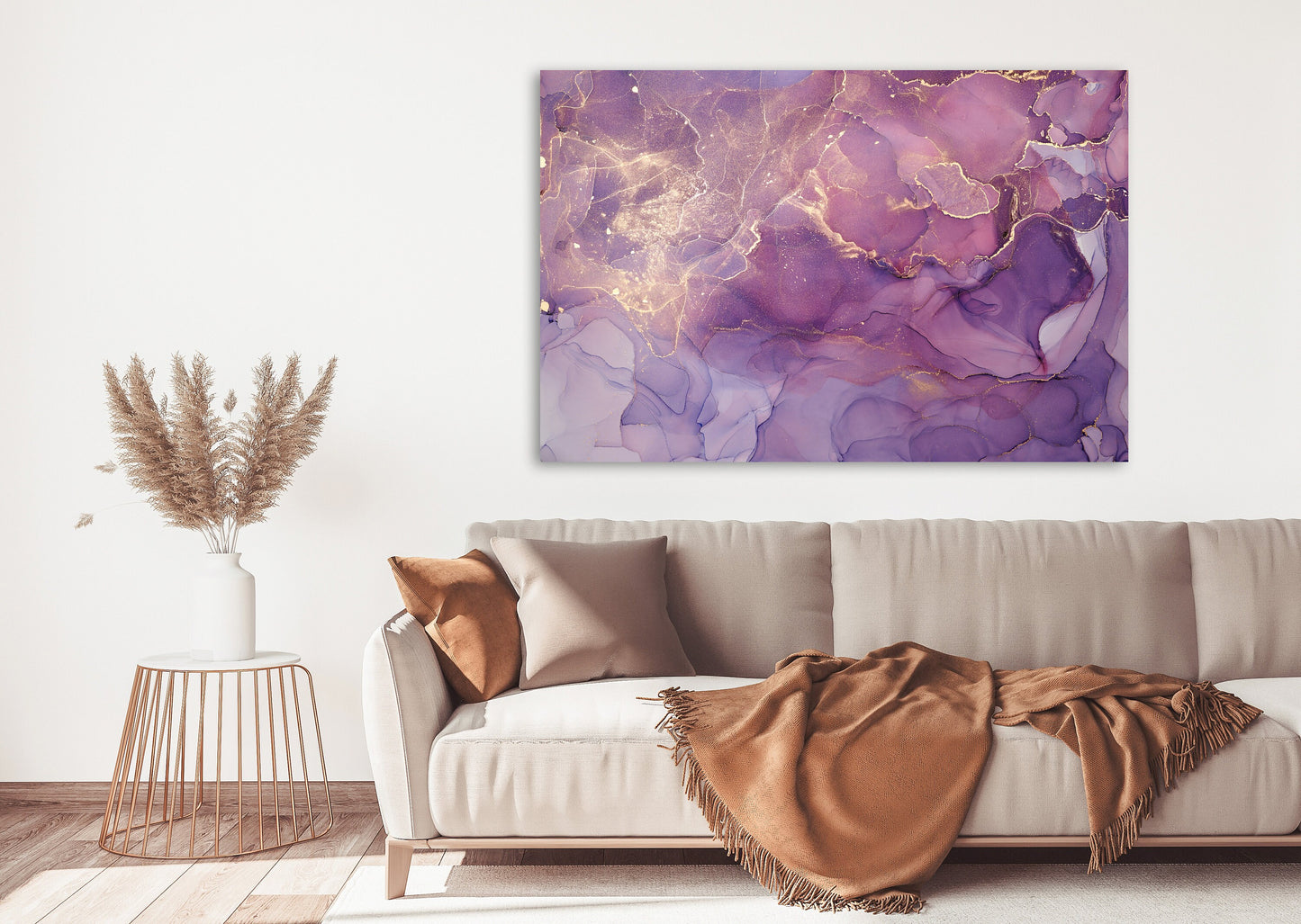 Abstract canvas wall art, purple and gold marble wall decor canvas, abstract paintings, multi panel wall art, marble canvas