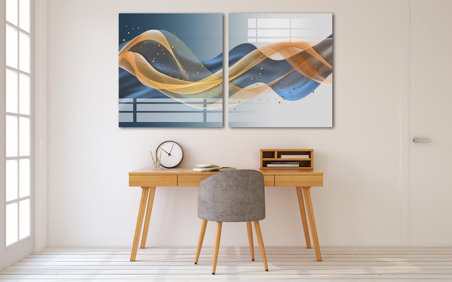 Abstract wall art, blue and yellow wall art modern abstract art multi panel canvas room wall decor, abstract painting, extra large wall art