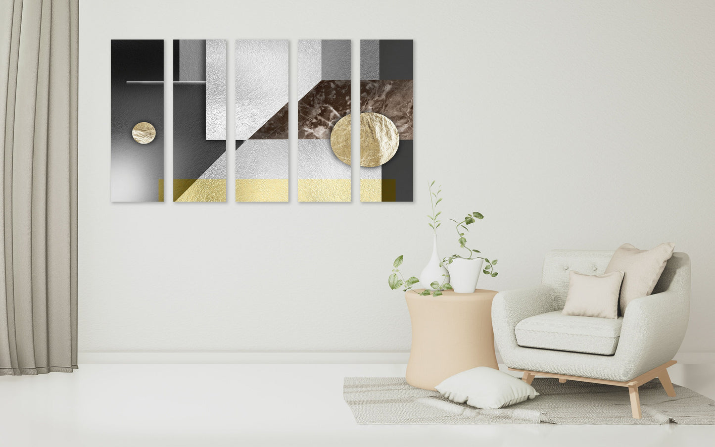 Gray and gold wall art, marble minimalism abstract wall art, geometric art print, trend wall decor, extra large canvas painting