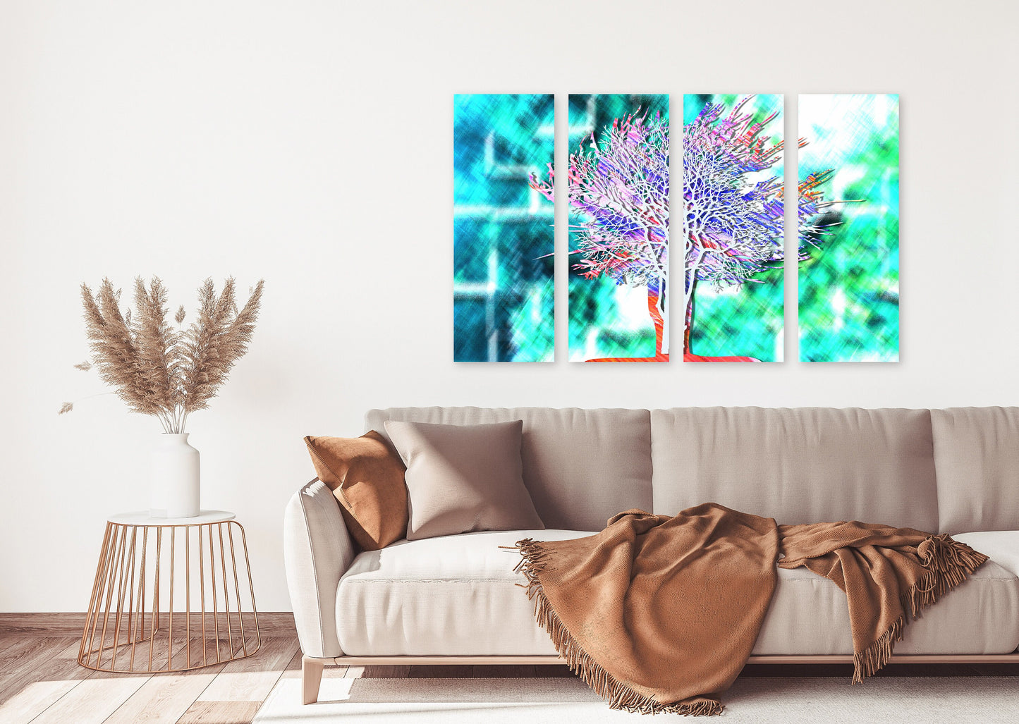 Tree canvas wall art, modern abstract wall art, horizontal canvas print, huge painting, multi panel wall art