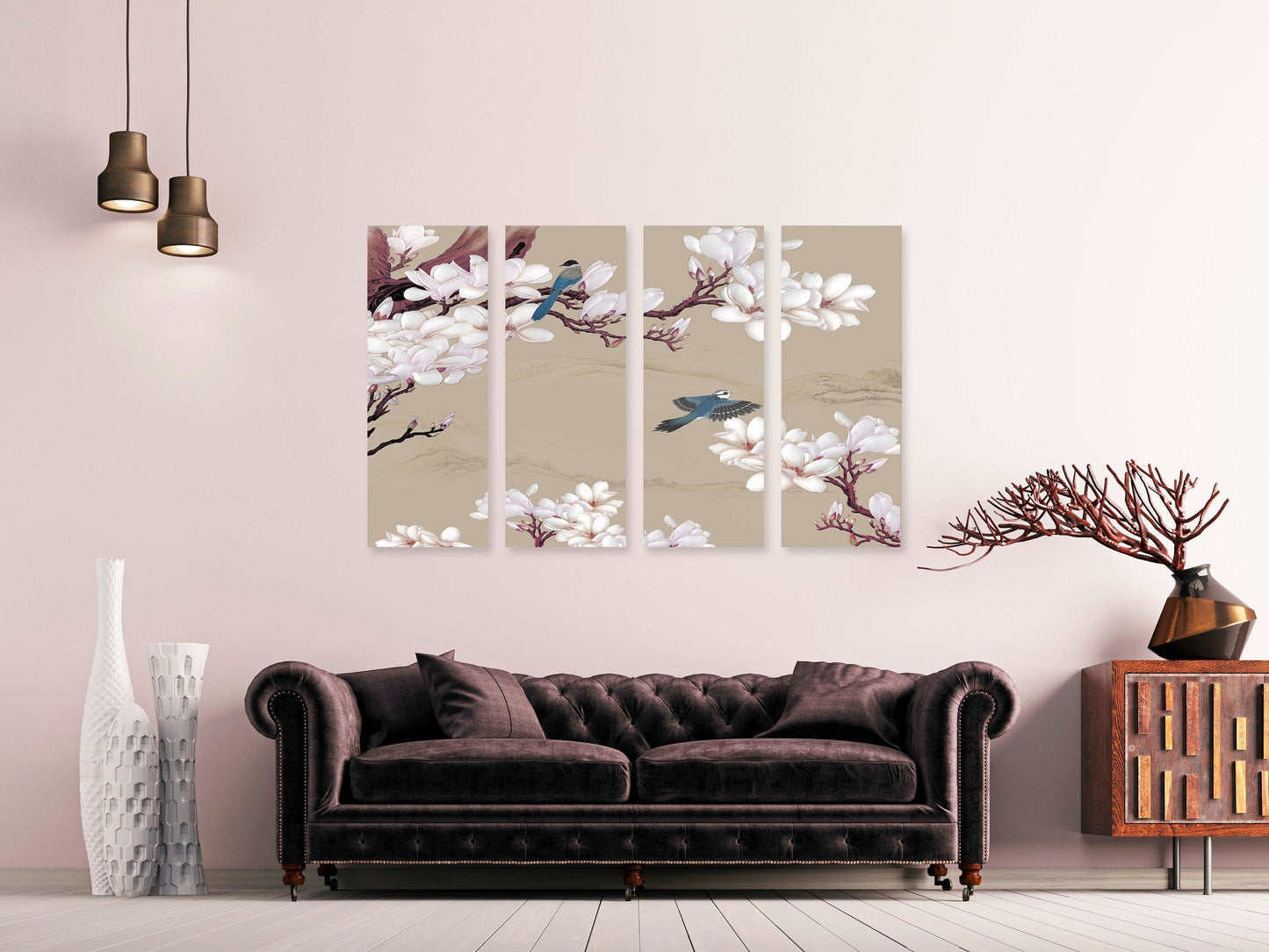 Magnolia painting, floral wall art, japanese wall art canvas, japanese prints wall art asian wall art huge wall art