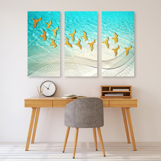 Blue and gold wall art, seascape painting, birds wall art, abstract canvas extra large wall art, blue prints wall art bedroom canvas prints