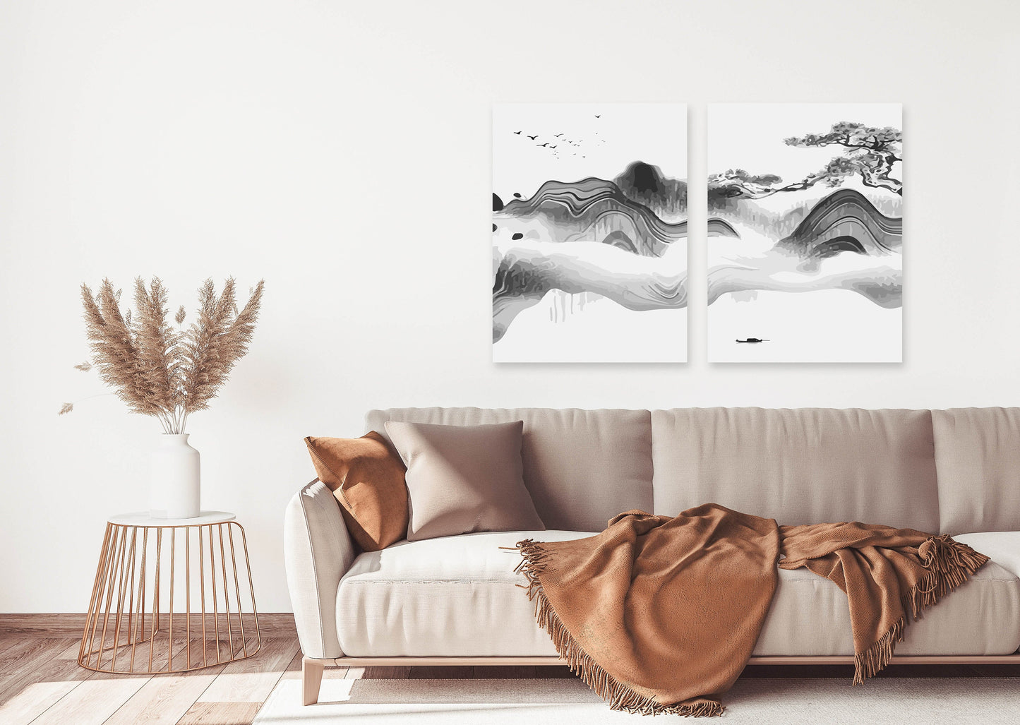 Rocks and mountains wall art, mountains canvas painting, modern abstract canvas, black and white wall art