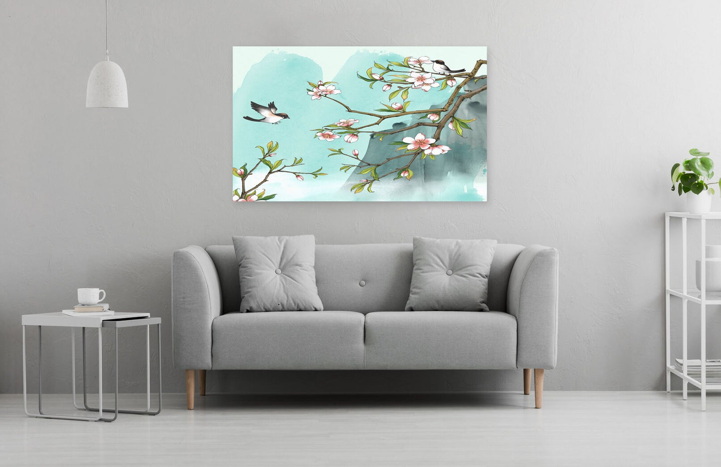 Sakura bonsai tree wall art, sakura blossoms canvas painting, floral asian wall decor japanese wall art bird prints wall art gift home decor