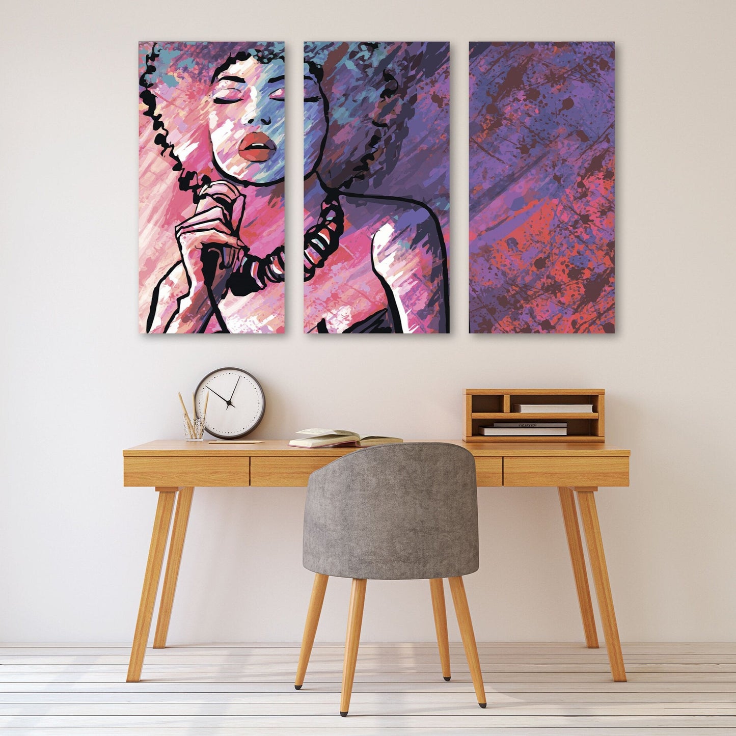 Trendy Black Afro woman canvas wall art  African american bright wall art multi panel extra large canvas art painting