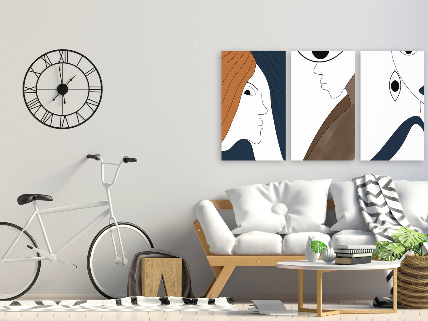 Framed faces modern 3 prints wall art abstract canvas home wall decor bedroom living room canvas paintings