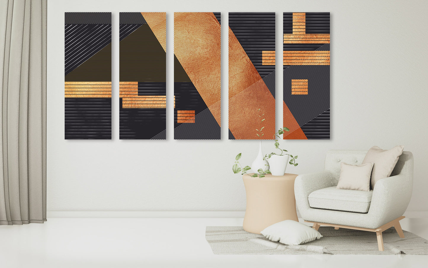 Multi piece abstract canvas wall decor, extra large trendy wall art, set of three geometric modern abstract housewarming prints for gift