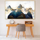 Abstract framed blue mountains canvas wall art, large landscape printable wall art in gold floating frame, set of 3 artworks for home