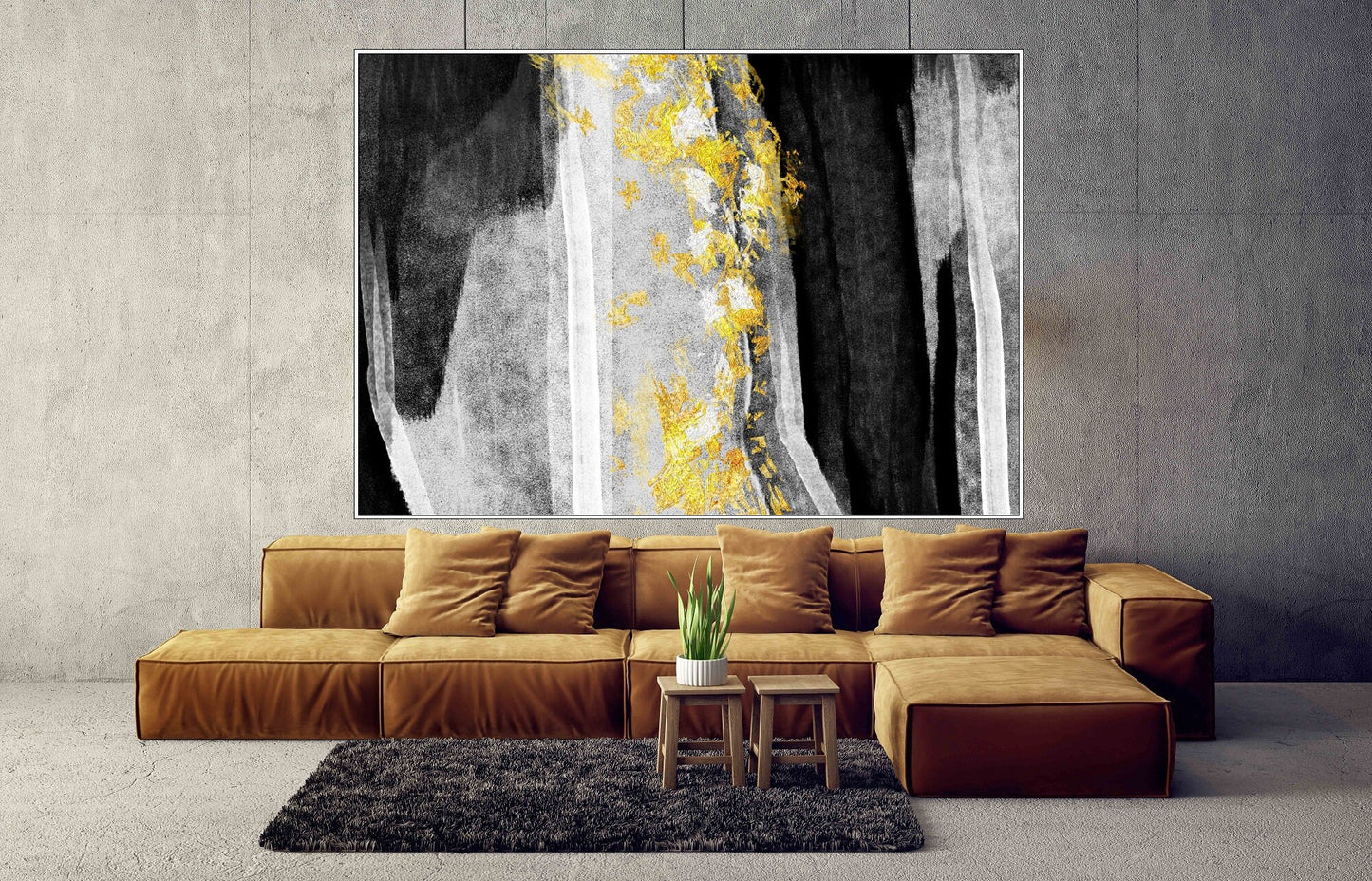 Large abstract hanging wall decor, floating frame canvas print, modern black gold wall art, framed living room wall art, abstract artwork