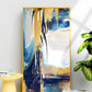 Abstract blue gold framed wall art, extra large printable canvas artwork, modern floater frame wall art, living room hanging wall gecor