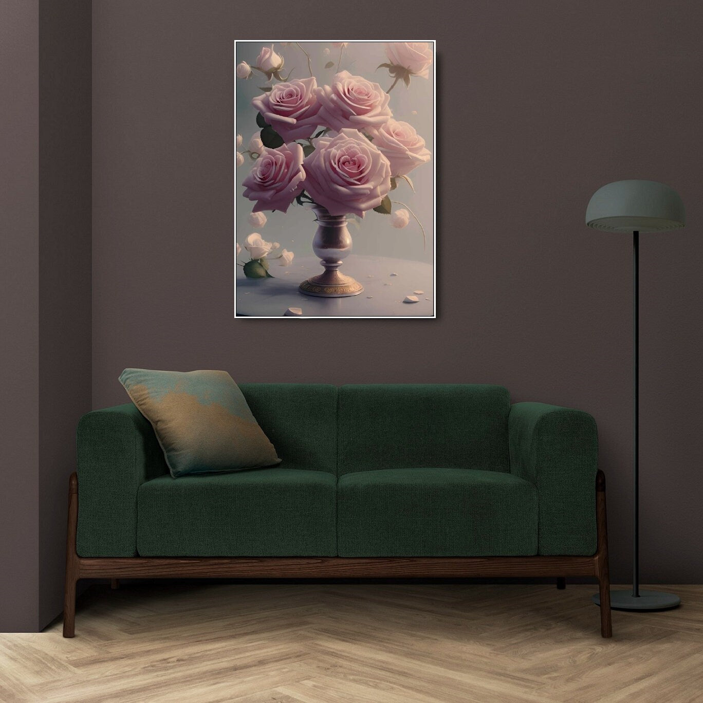 Large floral printable wall art, floater frame roses artwork, pink flowers canvas print, big boquete artwork, hanging bedroom wall decor