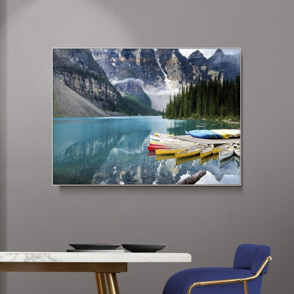 Beautiful landscape wall art, floater frame mountains canvas print, printable river artwork, nature wall hanging decor, living room wall art