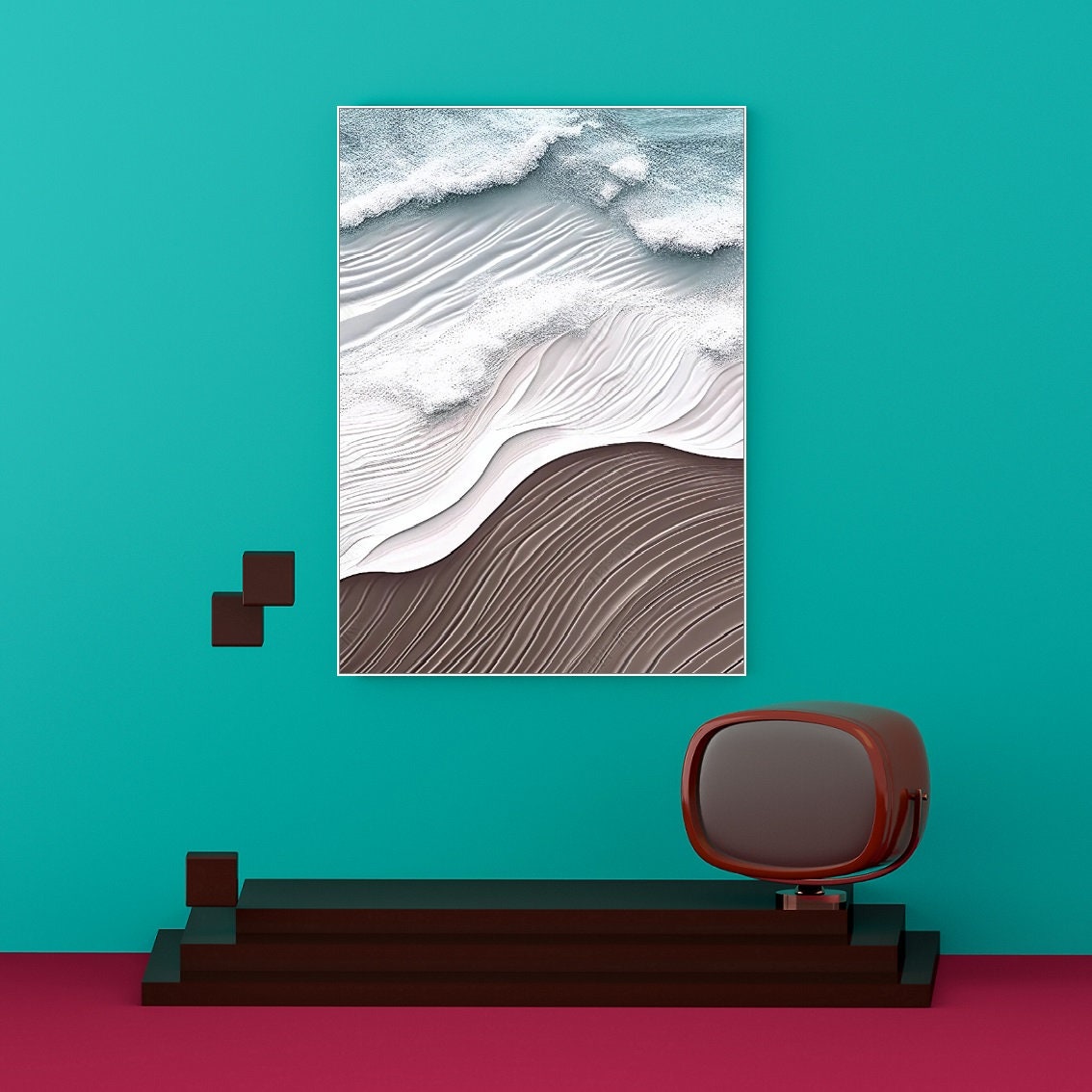 Wave wall art, framed abstract canvas print, large floater frame wall hanging decor, impression living room artwork, modern canvas print