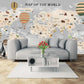 Animal world map World map mural Removable wallpaper Textured wallpaper nursery wallpaper vinyl wallpaper modern wallpaper wall print art
