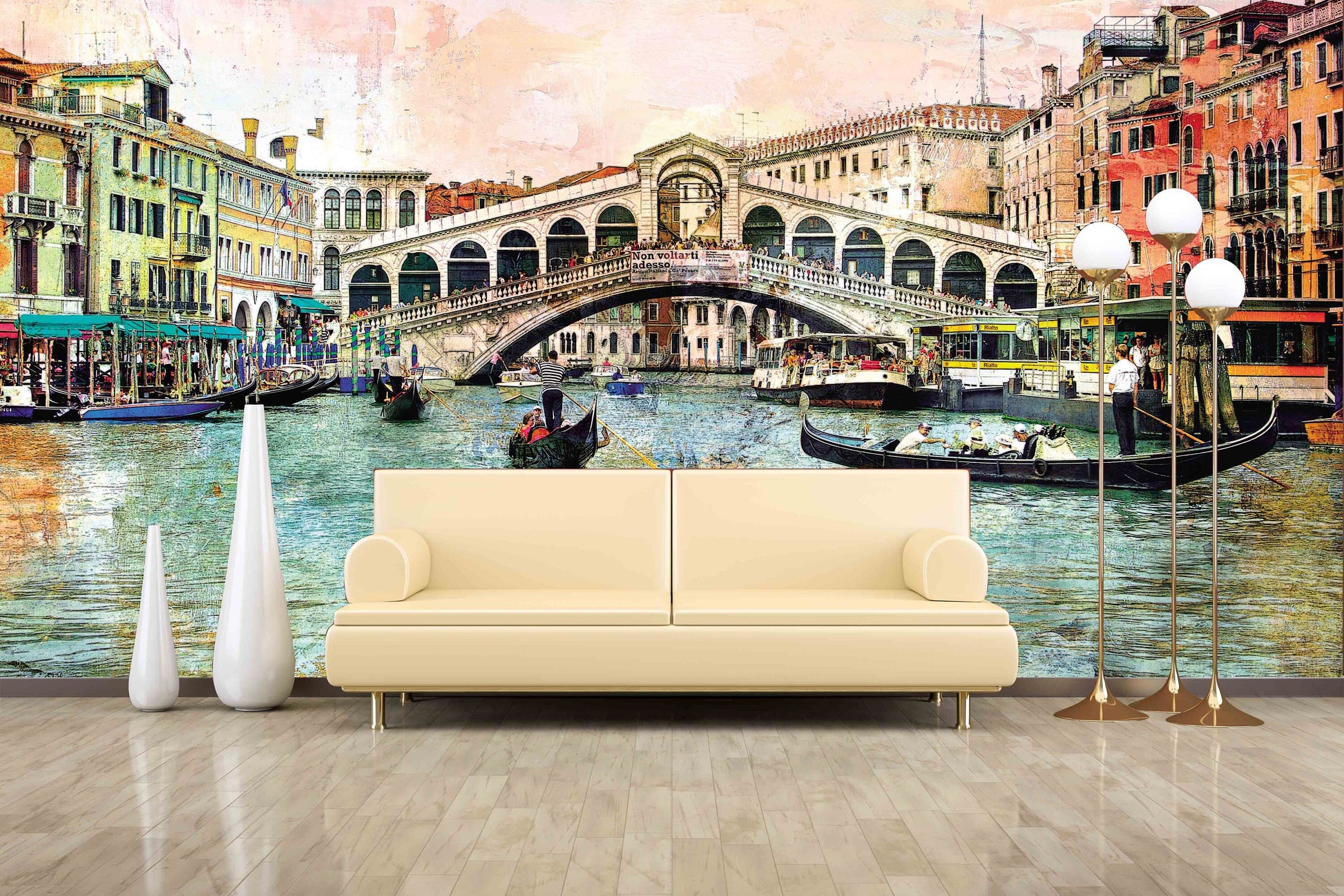 Vintage city mid modern retro century Venice vintage poster prints city wall mural peel and stick removable self adhesive wall covering