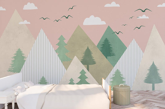 Nursery girl wallpaper Blush wallpaper Removable wallpaper Nature tapestry nursery wallpaper mountains wall art Wall mural photography