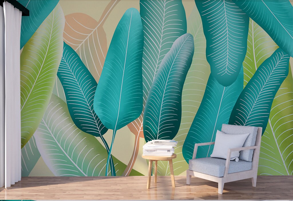 Banana leaves decor wallpaper Tropical Leaf Removable wallpaper modern banana leaves print wall mural peel and stick