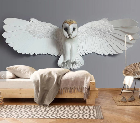 Owl bird wall decor gray Peel and stick adhesive temporary wall mural 3d wallpaper painting on canvas wall decoration Bedroom Living Room