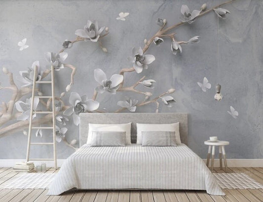 Sakura blossoms Japanese wall art Flowers wall mural prints Peel&stick wallpaper Asian wall art Botanical removable Chinoiserie wallpaper