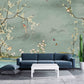 Japanese print Chinoiserie painted silk Sakura blossoms Botanical removable Flowers wall mural prints Peel & stick Art deco wallpaper