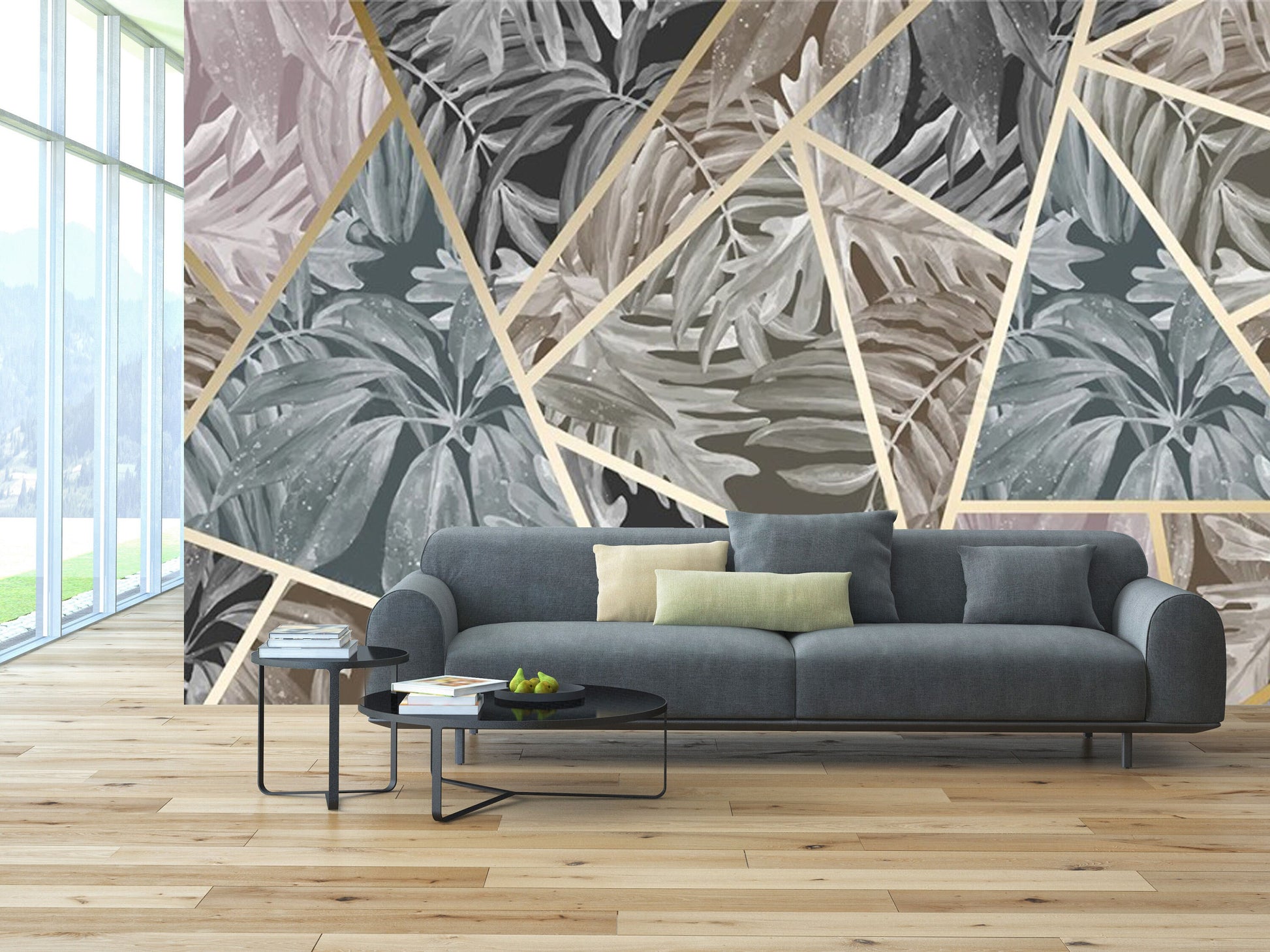 Dark tropical wallpaper Geometric patterns wallpaper Self adhesive mural Peel and stick Wall mural prints Home wall decor