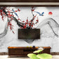 Sakura blossoms Botanical removable Japanese wall art Flowers wall mural prints Peel & stick Art deco wallpaper Chinoiserie painted silk