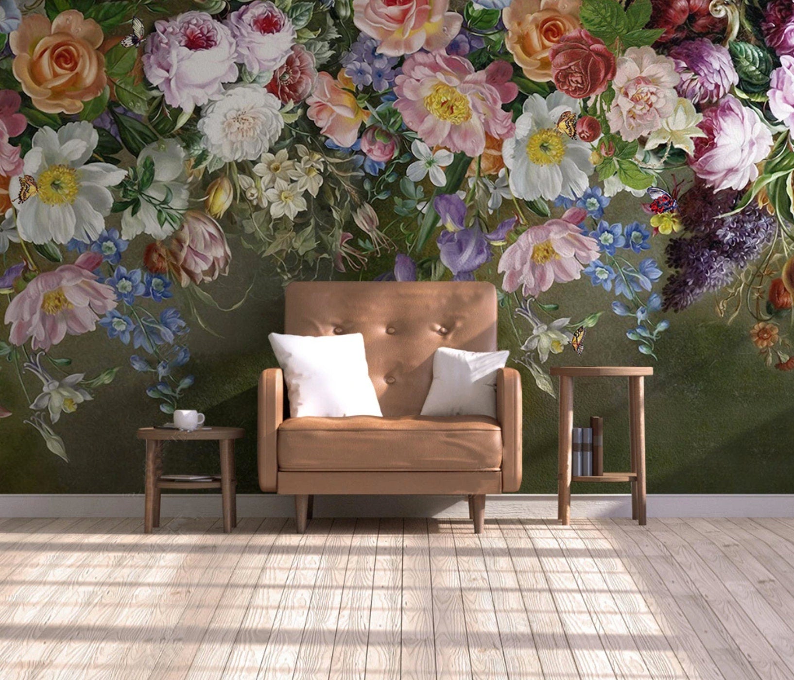 Wall mural prints Peel and stick Flower wall backdrop Peony wallpaper Botanical removable Home wall decor Murals for girls Climbing rose