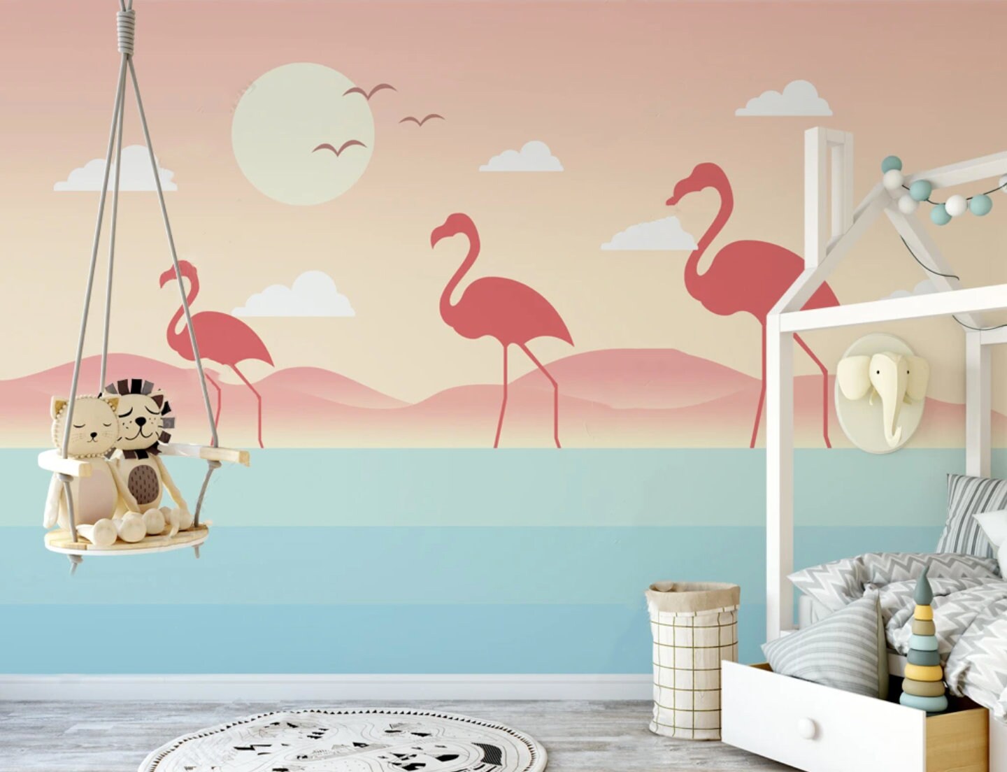 Exotic wall mural Tropical peel stick nursery wallpaper removable Modern wallpaper peel and stick pink Wall decoration