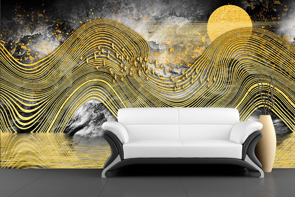 Black gold abstract wallpaper for walls modern Peel and stick wall mural canvas, vinyl Photo wallpaper Bedroom wall decor