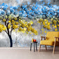 Floral wallpaper mural Blue and yellow wall art Tree wall decals & murals, Peel and stick, removable wallpaper for bedroom, living room
