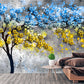 Floral wallpaper mural Blue and yellow wall art Tree wall decals & murals, Peel and stick, removable wallpaper for bedroom, living room