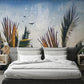 Tropical wallpaper bedroom , palm leaf exotic wallpaper, botanical pattern wallpaper, peel and stick wall mural