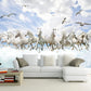 Horse decor for girls room Wild horse print, clouds wallpaper peel and stick wall mural Photo wallpaper, giant vinyl wallpaper