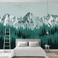 Mountains wallpaper peel and stick wall mural, green wallpaper, forest wallpaper, nature wall covering removable, self adhesive
