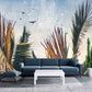 Tropical wallpaper bedroom , palm leaf exotic wallpaper, botanical pattern wallpaper, peel and stick wall mural