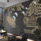 Asian grey gold wallpaper peel and stick wall mural, japanese wallpaper, chinoiserie self adhesivewallpaper, vinyl wall mural prints