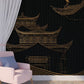 Asian black and gold wallpaper peel and stick wall mural, japanese wallpaper, chinoiserie self adhesivewallpaper, vinyl wall mural prints