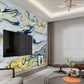 Gold and blue wallpaper marble wall mural peel and stick abstract splash wallpaper, living room, bedroom wall decor fluid art
