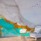 Abstract wallpaper peel and stick wall mural, turquoise photo wallpaper, removable art deco wallpaper minimalist bedroom wall decor
